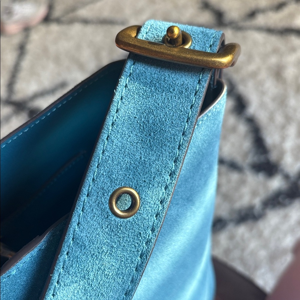 Coach Bleecker Bucket Bag 21 Sea Blue Suede NWT - Picture 9 of 12